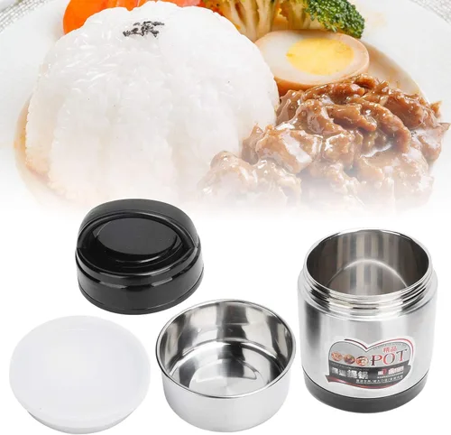 Vista 5 de AYNEFY Recipiente de alimentos aislado al vacío, contenedor de comida caliente de 47.3 fl oz, contenedor portátil de 3 niveles apilables Bento