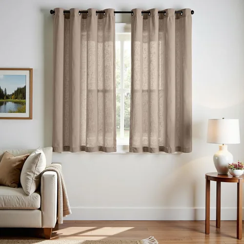 Vista 46 de Jinchan Cortinas de lino azul semitransparentes de 96 pulgadas de largo, 2 paneles para sala de estar con ojales, cortinas oscuras de lino