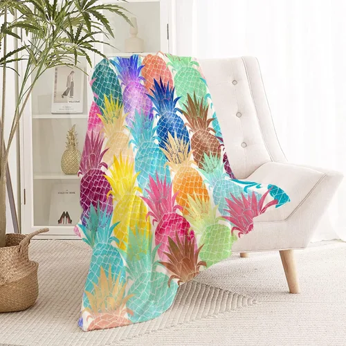 Vista 6 de Manta colorida de piña, regalos para mujeres, niñas, hombres y niños, manta de franela suave y cómoda para cama de autobús, sala de estar