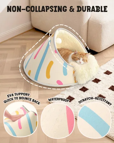 Vista 6 de BurgeonNest Cueva redonda de 20 pulgadas para gatos, casa cerrada con capucha para mascotas para gatitos de interior, carcasa de EVA anticolapso