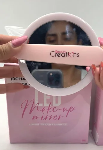 Vista 2 de Beauty Creations - Espejo de maquillaje portátil con luz LED, color rosa