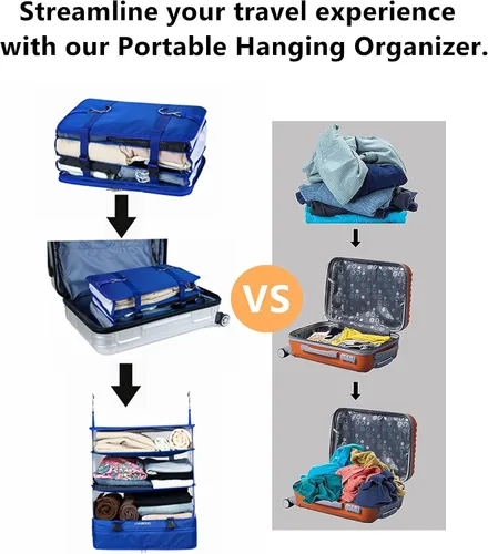 Vista 2 de Organizador de equipaje de viaje, portátil, colgante, estantes de viaje, múltiples compartimentos, organizador de cubo de embalaje para llevar