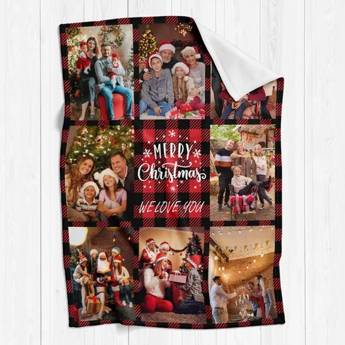 Vista 4 de Mantas personalizadas de Feliz Navidad, regalos personalizados con tus propias fotos, manta de fotos personalizada para mamá, papá, abuela, abuelo