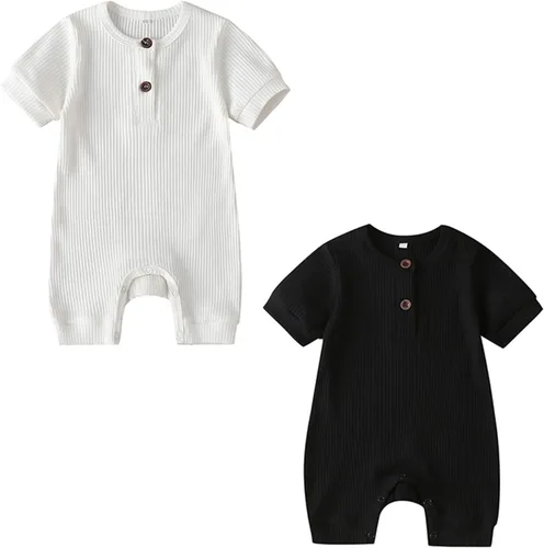 Vista 144 de Mameluco unisex de manga corta para bebé recién nacido, con botones, de una pieza, ropa de color sólido