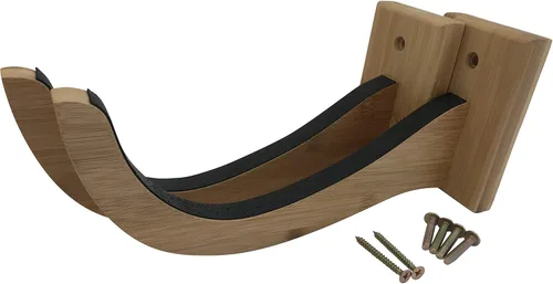 Vista 4 de COR Surf Estante de pared para tablas de surf para longboards y shortboards Hermoso soporte de pared de madera para interiores y exteriores