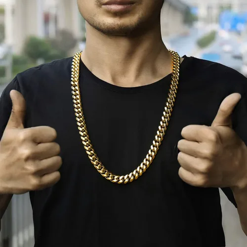 Vista 3 de ROWIN&CO Mens Chain Thick Heavy 18K Gold Plated Stainless Steel Miami Curb Cuban Link Necklace Hip Hop Jewelry Choker Chain,15mm Width 18 20 22 24