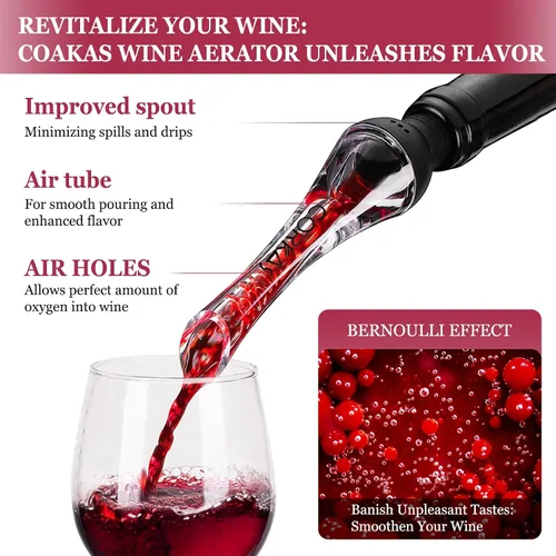 Vista 2 de CORKAS Aireador de vino de calidad profesional, vertedor de vino 2 en 1, aireador de vino y boquilla de decantador para airear vino al instante