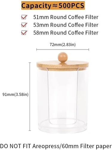 Vista 2 de watchget Soporte de filtro de papel espresso con tapa, dispensador de filtro de café acrílico compatible con filtros de papel redondos de 2.008