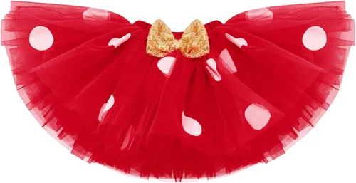 Vista 4 de Traje de bebé para primer cumplaños, de lunares, falda de tutú, diadema de orejas de ratón, traje perfecto para sesión de fotos