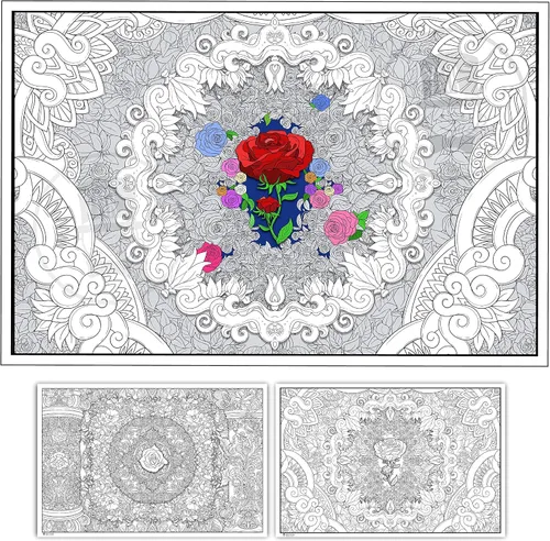 Vista 5 de Young N Refined Póster gigante para colorear con motivo de elefante con collages de flores y mandalas Versión plegada (24x36)