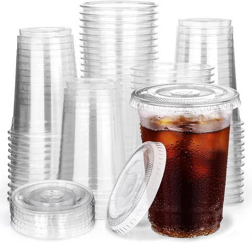 Vista 9 de Paquete de 30 vasos de plástico transparente de 32 onzas con tapas, vasos transparentes desechables de gran tamaño, popote de cubierta plana 32oz 30