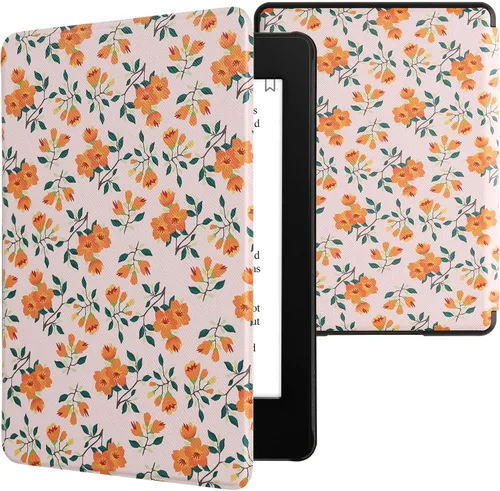 Vista 9 de kwmobile Funda compatible con Amazon Kindle Paperwhite 11. Generación 2021 - Funda para lector electrónico - Libros y páginas Beige/Marrón/Dorado