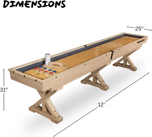 Vista 5 de 12 FT Solid Wood Shuffleboard Table, Multi Game