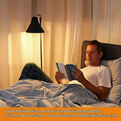 Vista 4 de Vinaco Bombilla LED A19 regulable de 2700 K, blanco cálido, 4 bombillas Edison A19, 8 W igual a 60 W, bombillas Edison de larga duración 806LM E26