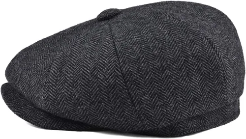 Vista 3 de BOTVELA Gorra plana Newsboy de mezcla de lana de 8 paneles para hombre Negro