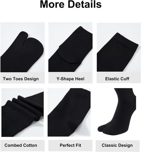 Vista 5 de Calcetines Tabi Split Toe Geta de algodón absorbente para hombre, paquete de 4