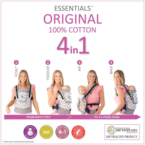 Vista 2 de 4 en 1 esencial portador de bebé completo de Lillebaby, Gris Chevron