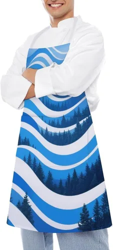 Vista 4 de MUSM Apron for Adults - 27.6 X 31.5 Inch, Heavy-Duty Polyester Aprons with Two Large Pockets, Waterproof Forest Abstract Wave Kitchen Apron for