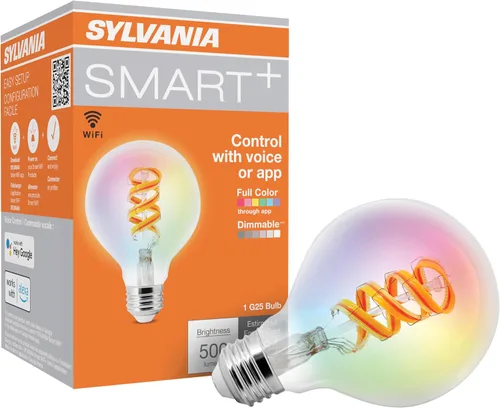 Vista 17 de Sylvania WiFi LED Smart ST19 RGBW - Bombilla de filamento de color y acabado ámbar, 7 W eficiente, para Alexa/Google Assistant, 2000 K, no requiere