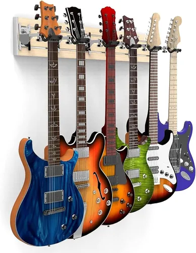 Vista 9 de DLDIRECT DiamondLife - Soporte de pared para guitarra color rojo cereza de 48 pulgadas, 3 perchas cromadas con bloqueo de seguridad acolchado