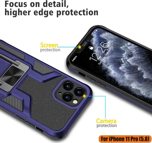 Vista 4 de Funda compatible con iPhone 11 Pro resistente de grado militar a prueba de golpes, doble protección (TPU+PC), funda magnética sólida y duradera