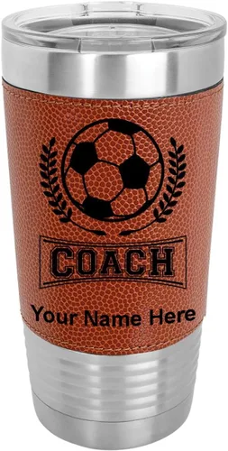Vista 13 de LaserGram Vaso aislado al vacío de 20 onzas, entrenador de fútbol, grabado personalizado incluido (piel sintética, estilo béisbol)