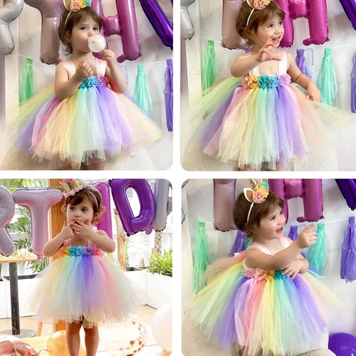 Vista 3 de Baby Girl CostumeToddler Girls Tulle Dress Pink Tutu Skirt Princess Birthday Sundress with Headband