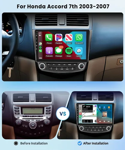 Vista 2 de Para Honda Accord 7ª 2003 2004 2005 2006 2007 Estéreo de coche Android con Carplay inalámbrico/Android Auto Pantalla táctil de 10.1" Autoradio