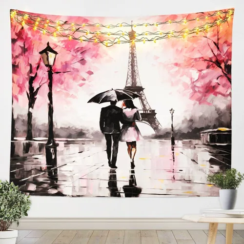 Vista 9 de Tapiz femenino de flores de rosas rojas, tapiz de pared para el día de San Valentín, decoración de habitación de niñas y mujeres, cielo estrellado