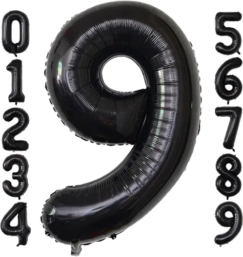 Vista 30 de Globos gigantes de números negros de 40 pulgadas, globos de aluminio de Mylar con helio para cumpleaños, globo número 0 para decoración de fiestas