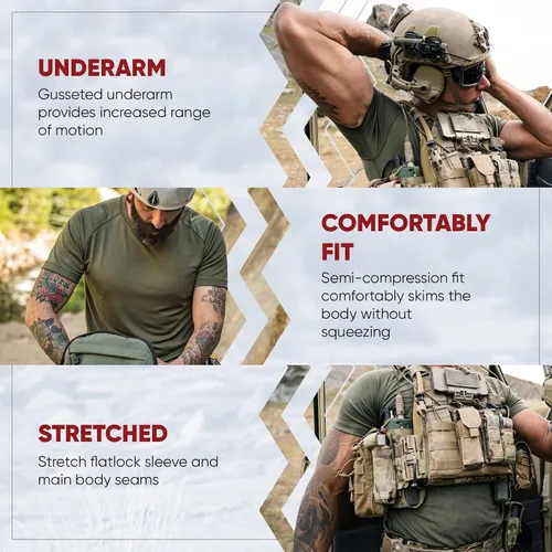 Vista 3 de Vertx Short Sleeve Tactical T Shirt, Undershirt Base Layer for Athletic, Workout, Police and Security-Pull on Longline