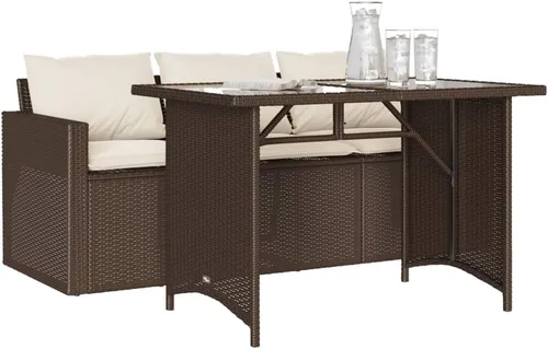 Vista 3 de Brown PE Rattan 3-Seater Outdoor Sofa, Steel Frame Rectangular Garden Bench with Cushions for Patio, Balcony and Terrace
