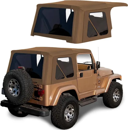 Vista 16 de Revestimiento superior estilo de fábrica Sierra Offroad para Jeep Wrangler TJ (1997-2002), funda blanda con vidrios polarizados, sin puertas Negro