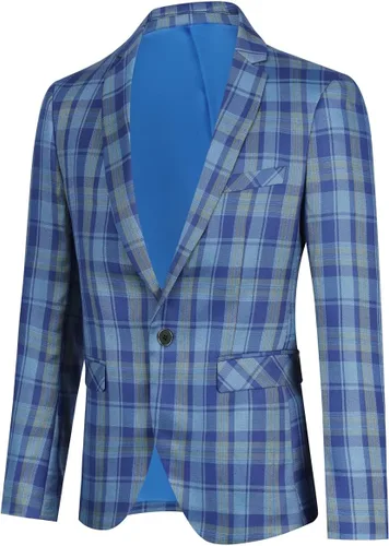Vista 2 de YFFUSHI Chaqueta de 1 botón para hombre, a cuadros, ajuste entallado, informal, a medida