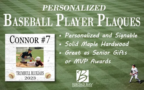 Vista 2 de Broad Bay Placa de premio de reconocimiento deportivo – Sube foto, nombre, número y equipo – Regalo de fin de temporada de secundaria o MVP – madera