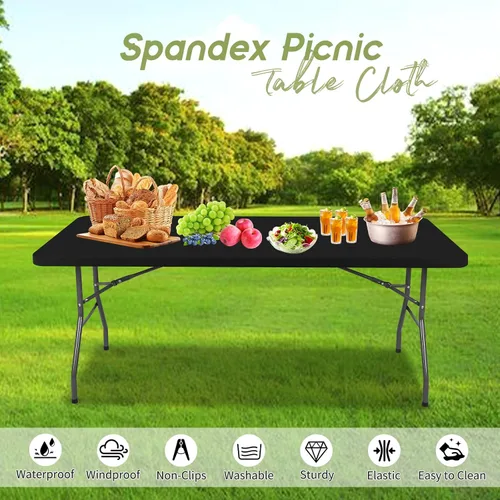 Vista 5 de fani 12 manteles de elastano para mesa de pícnic, elásticos ajustables para mesas rectangulares de 4 pies, cubierta lavable para mesa de patio