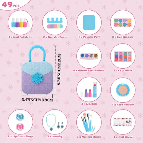 Vista 3 de TOKIA Kit de maquillaje para niños de gran cantidad de 49 piezas, no tóxico y seguro, maquillaje para niñas pequeñas, cosméticos lavables reales