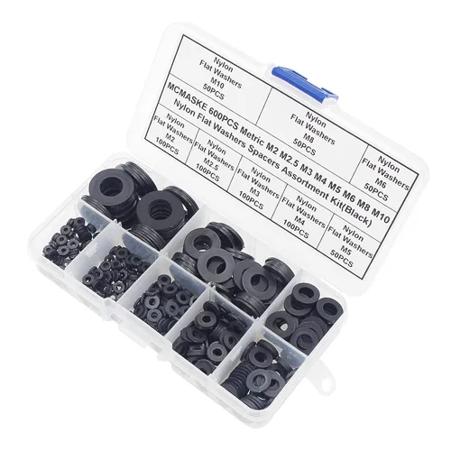 Vista 5 de 600 piezas métricas M2 M2.5 M3 M4 M5 M6 M8 M10 arandelas planas de nailon espaciadores arandelas de plástico kit surtido (negro)