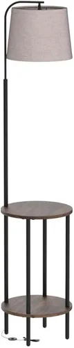 Vista 4 de DEWENWILS Lámpara de pie con mesa adjunta, mesita de noche estrecha de estilo granja, mesa auxiliar lateral de madera, lámpara de lectura ajustable