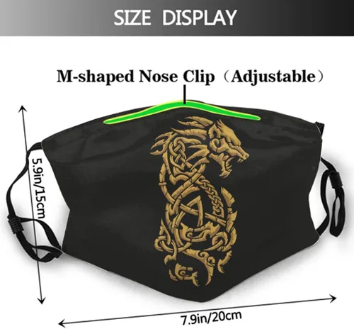 Vista 3 de B&MAVIS Juego de 2 máscaras faciales más 4 filtros de aire reemplazables símbolo vikingo Fenrir Wolf Nórdico Mitología Lavable Reutilizable