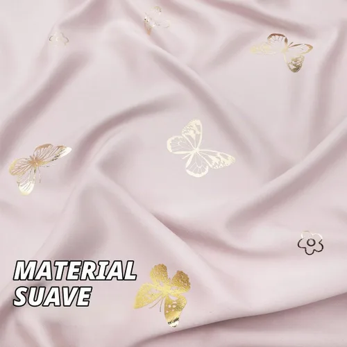 Vista 5 de Jubilantex - Cortinas opacas con diseño de mariposa dorada, 80 % rosa bebé Cortinas opacas 80% rosa lavanda/rosa bebé, estampado de mariposa