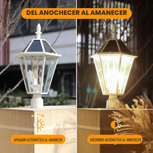 Vista 2 de LUTEC Luz de poste LED solar al aire libre, luces de calle vintage del atardecer al amanecer, 300 lm, 2700 K, luces de poste solar de aluminio Blanco