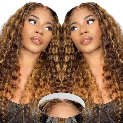 Vista 4 de NKTU Pelucas de cabello humano con encaje frontal de onda profunda 4/27 4/27 profundo 13x4 180