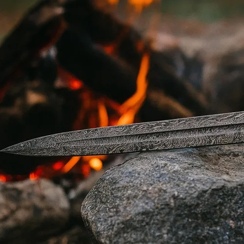 Vista 6 de SZCO Supplies Espada trenzada de acero de Damasco de nogal/madera de olivo