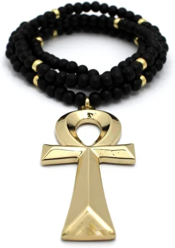 Vista 2 de CBC - Colgante egipcio de Ankh con símbolos egipcios en 0.236in, 29.9in o 0.315in, 36 pulgadas, collar de cuentas de madera en tono dorado o rodio