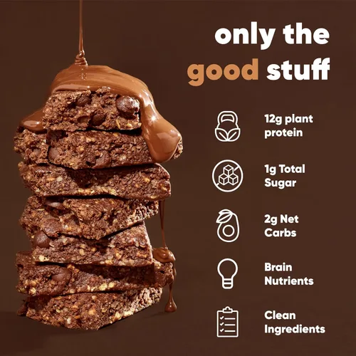 Vista 3 de IQBAR Clean Plant - Barras de proteínas de chocolate, sal marina y arándano silvestre, paquete de 12 unidades, keto, vegano, alto en fibra, sin