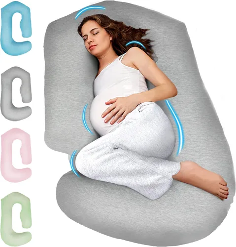 Vista 12 de Almohadas de embarazo para dormir - Almohada de cuerpo completo en forma de V C U con funda extraíble, almohada de maternidad refrescante de 57