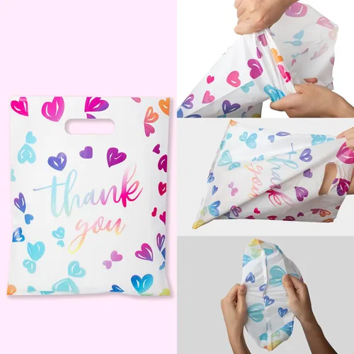 Vista 4 de WAKAKO Bolsas de agradecimiento pequeñas para negocios, bolsas de regalo de plástico de 2.36 mil para fiestas, boutique, paquete de 50