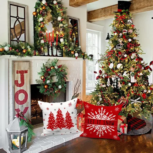Vista 6 de Lanpn Juego de 4 fundas de almohada de Navidad de 16 x 16 pulgadas, fundas decorativas de almohada navideñas de invierno de 16 x 16 pulgadas