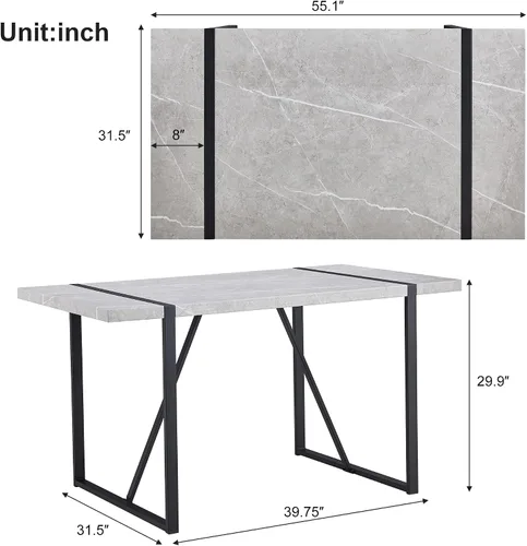 Vista 4 de 55 inch Kitchen Table for 4 People, Rectangular Dinner Table Easy Assembly, (Gray)(ONLY Table) UA736
